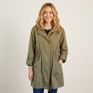 💚 Vero Moda Jeans Hooded Military Utility Coat - Khaki Olive Green - Size M